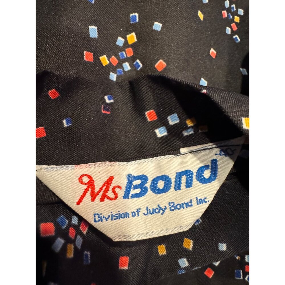 Vintage Ms. Bond Black Button-Up Blouse With Tie Neck & Colorful Confetti Print - Picture 7 of 7